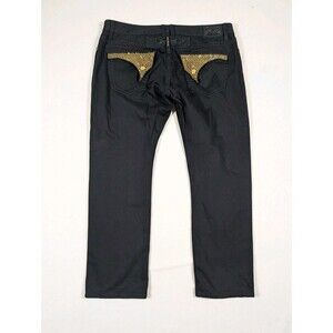 Robin's Jeans Mens 40x29 Black Denim Long Flap Gold Studded Pocket Streetwear